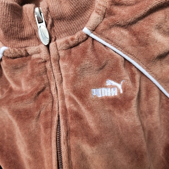 Vintage Y2K Puma Brown Velour Toddler Zip-Up Track Jacket 18M Warm Fall Winter - Picture 3 of 8